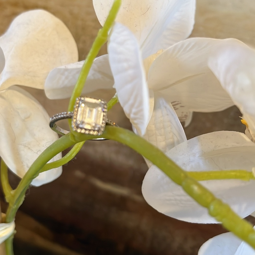 Silver Ring With Square-Cut Gemstone, Euc - image 6